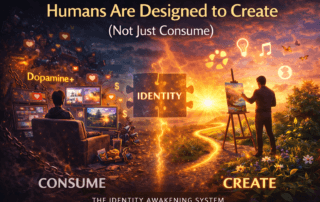 illustration showing contrast between passive consumption lifestyle and creative purposeful life
