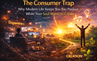 illustration showing contrast between passive consumer lifestyle and creative purposeful life