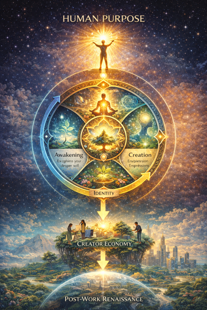 Human purpose and Identity Awakening System leading to the creator economy and the post-work renaissance.
