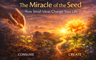 golden seed growing into a flower representing how small ideas grow into meaningful creations