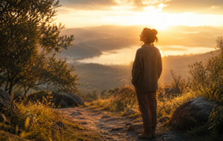 Person on a sunrise path, symbolising being called by name and belonging to God.
