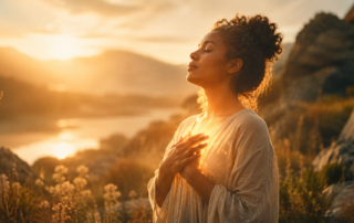 Person in golden light with a heart glow, symbolising being fearfully and wonderfully made.