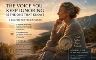 Reflective woman with a compass at sunset, symbolising intuition and Identity Awakening.