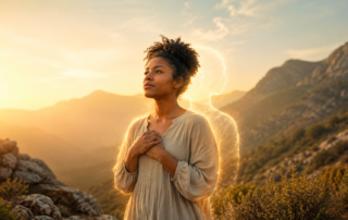 Person in golden light with a luminous reflection, symbolising the image of God and Identity Awakening.