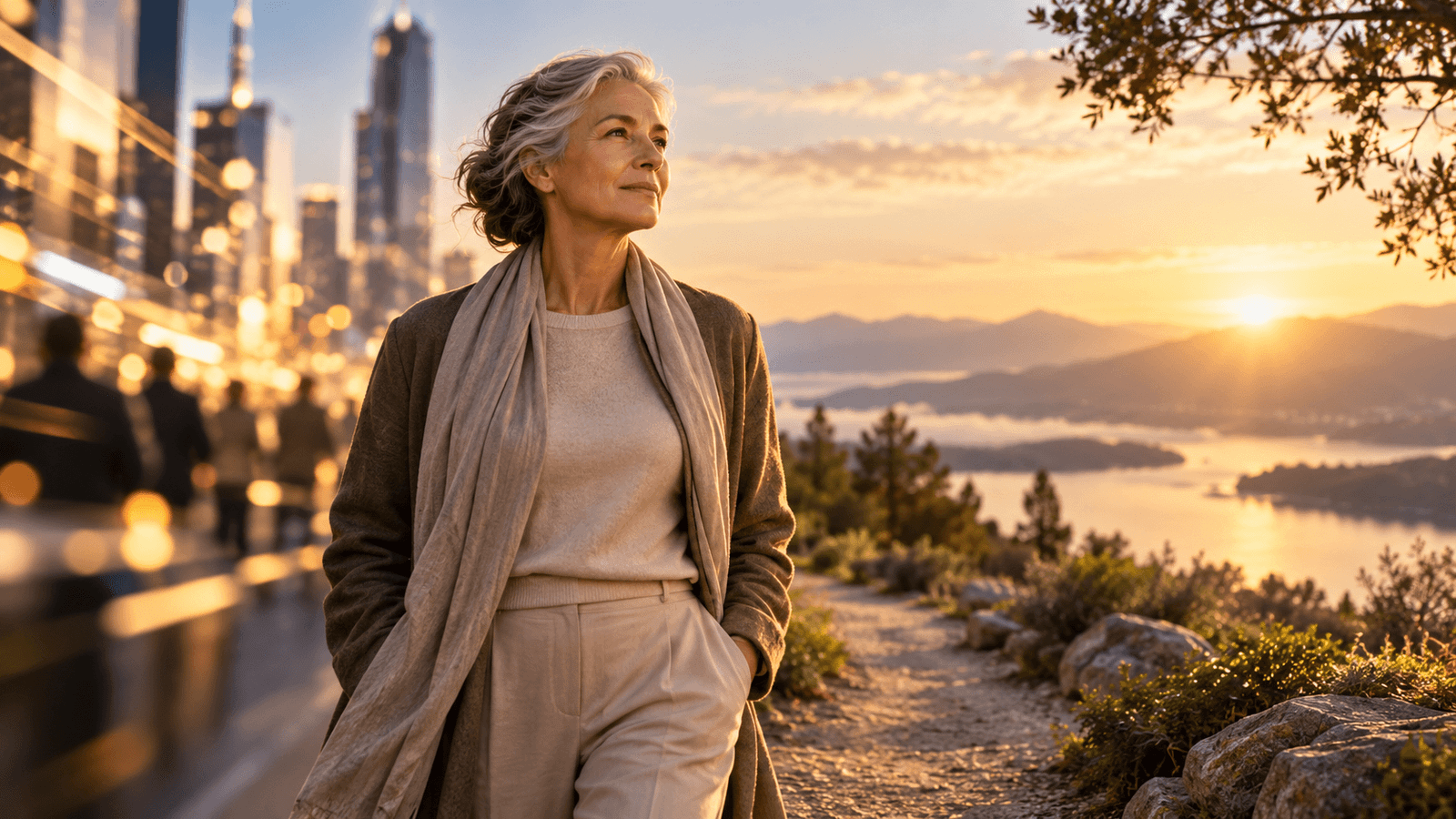 A calm person standing in golden light beside a quiet path, symbolising sudden wealth, identity change, stewardship, peace, and responsible abundance.